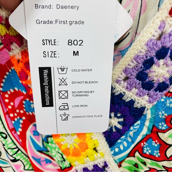 Daenery Maxi‎ Dress Womens Med Rainbow Short Sleeve Embroidered New VNeck Floral - Picture 6 of 9